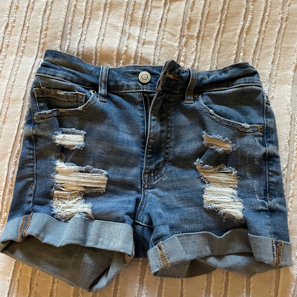 Aeropostale High Rise MIDI Light Blue Jean Shorts